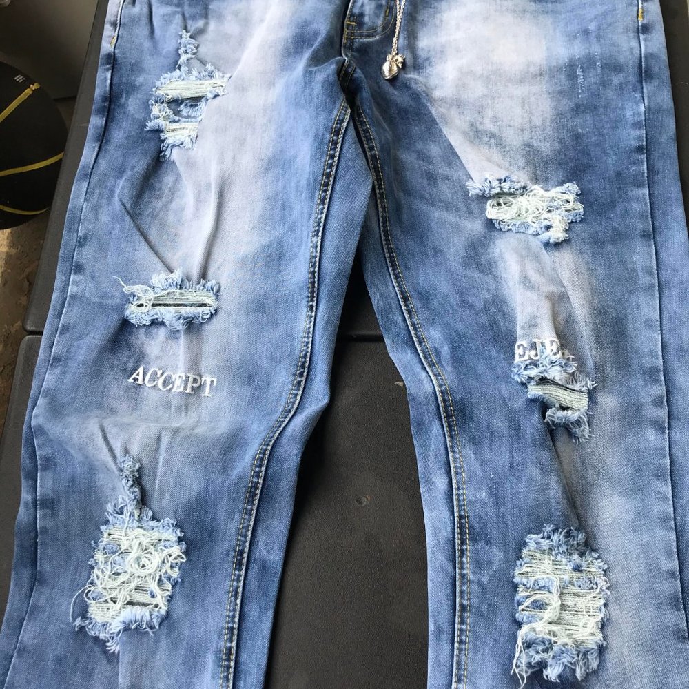 Blue Ripped Designer Denim Jeans - Picture 7 of 7